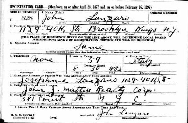 John J. Lanzaro Military Record