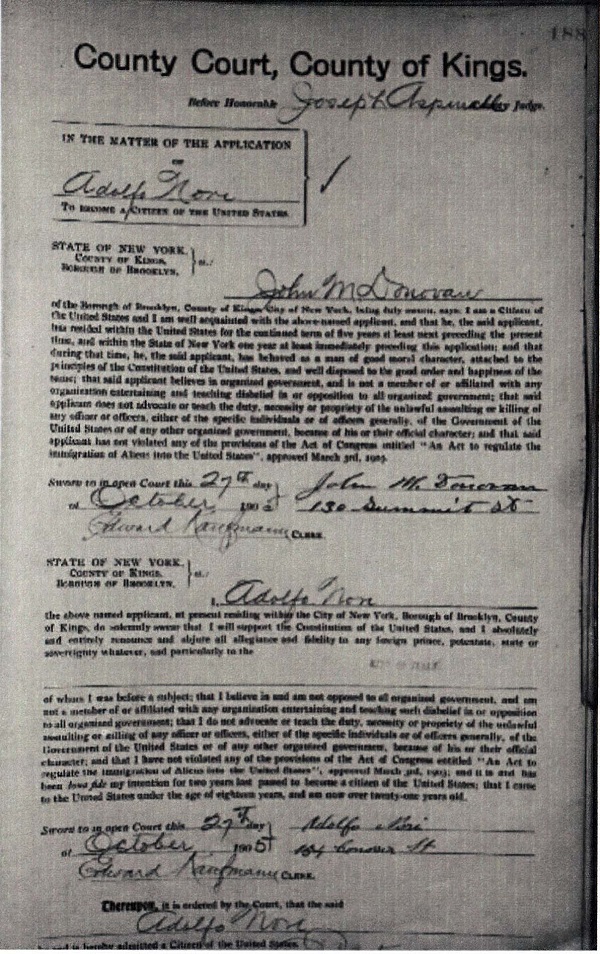 Adolph Nori Naturalization Record