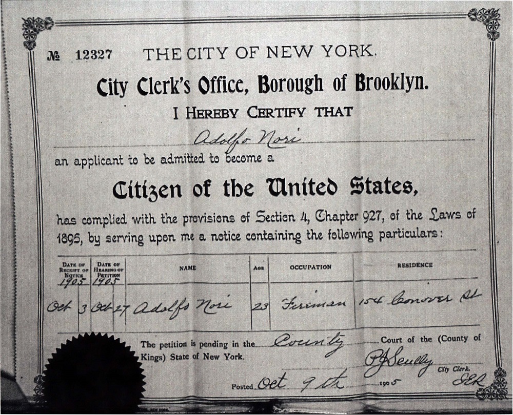 Adolph Nori Naturalization Record