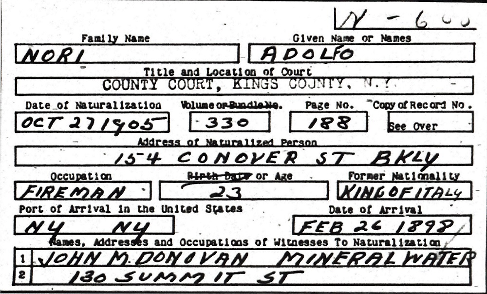 Adolph Nori Naturalization Record Index
