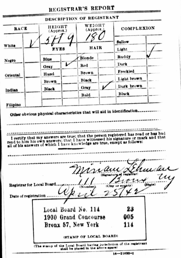 Agostino Penta Draft Registration Record