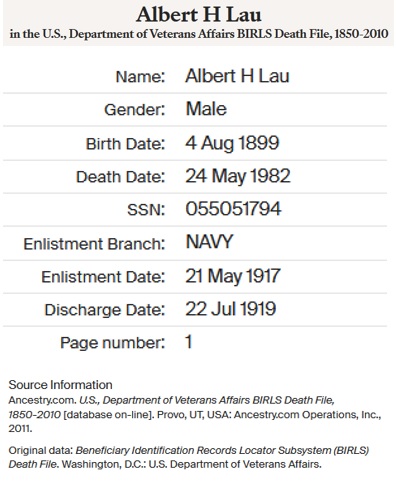 Albert H. Lau Military Record
