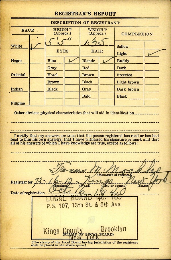 Albert G. Wilhelms WW2 Draft Registration