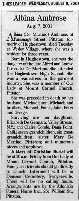 Albina Ambrose Obituary