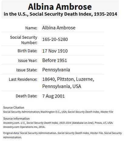 Albina Ambrose SSDI