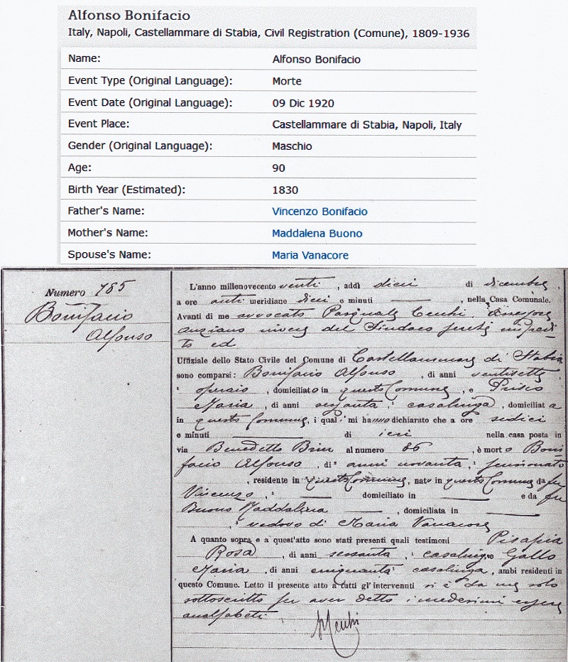 Alfonso Bonifacio Death Record