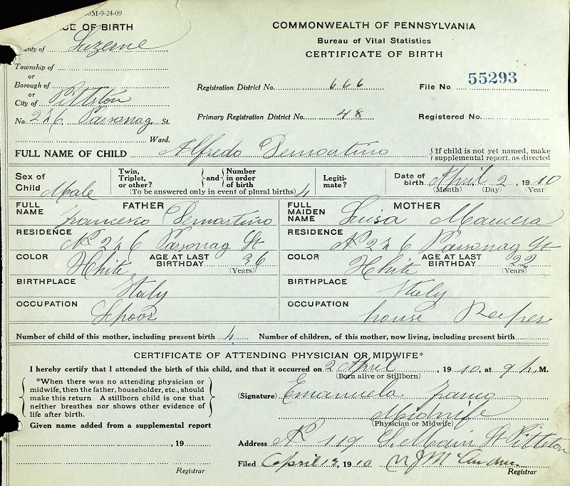 Alfredo DeMartino Birth Certificate