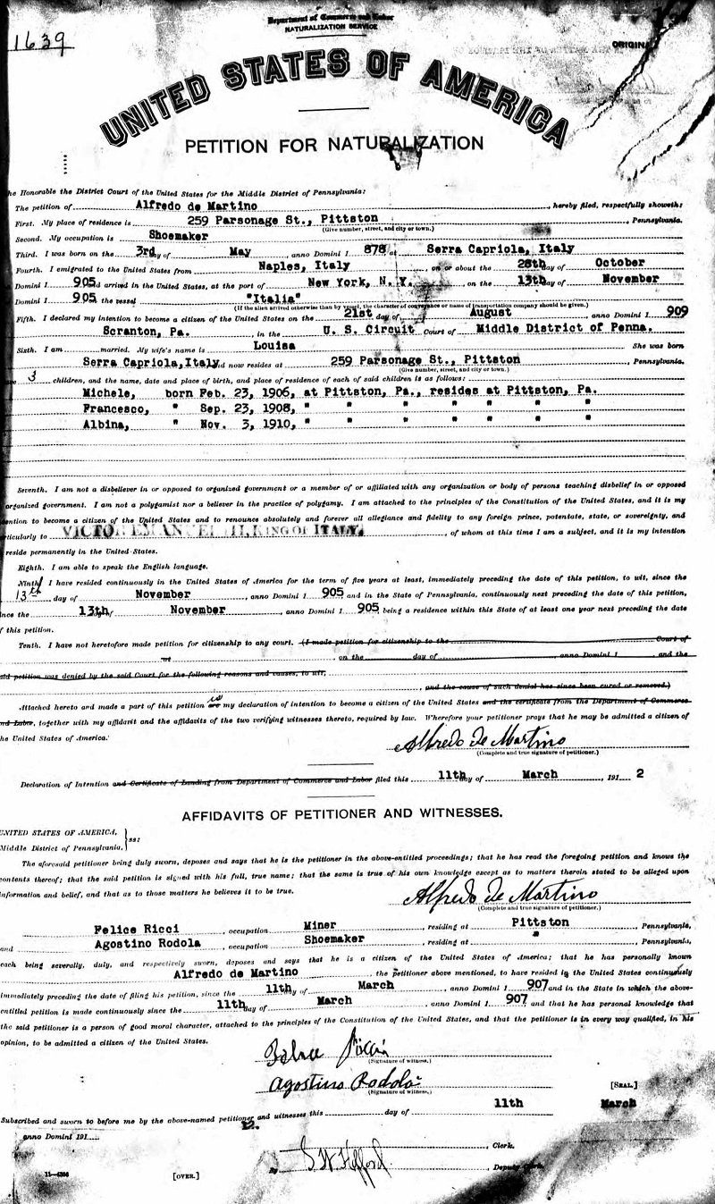 Alfred DeMartino Immigration Record