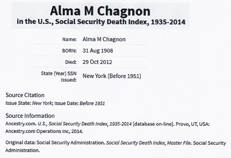 Alma Lanzaro Chagnon SSDI