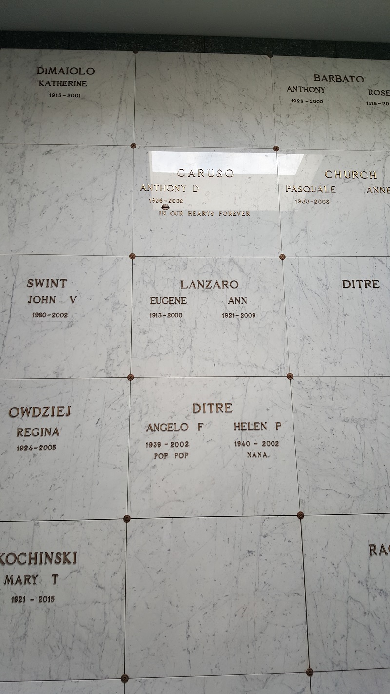 Ann and Gene Lanzaro in St. John's Mausoleum at St. Gabriel's Cemetery