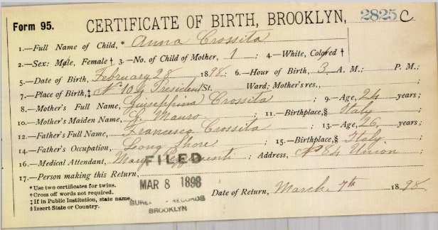 Anna Grosetto Birth Certificate
