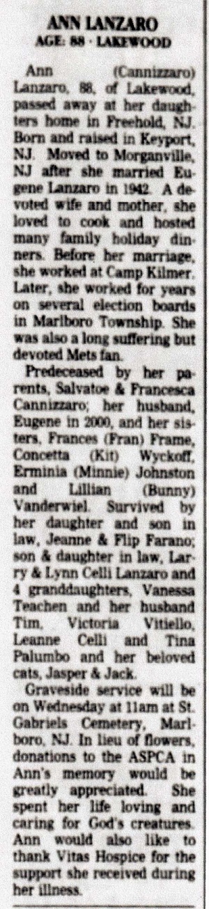 Ann Cannizzaro Lanzaro Obituary