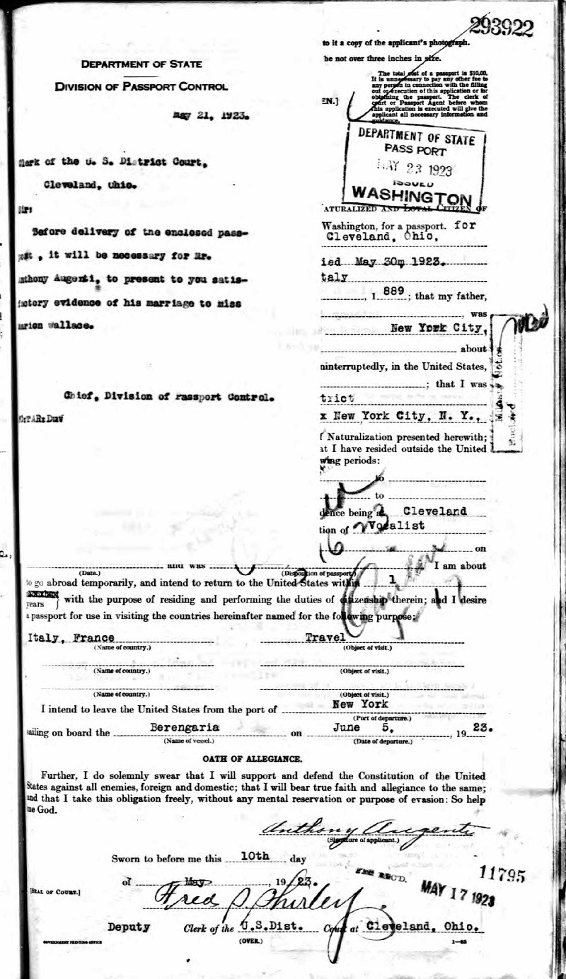 Anthony Augenti Passport Application