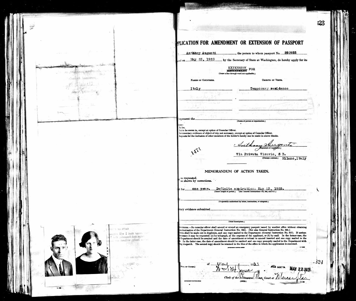 Anthony Augenti Passport Application