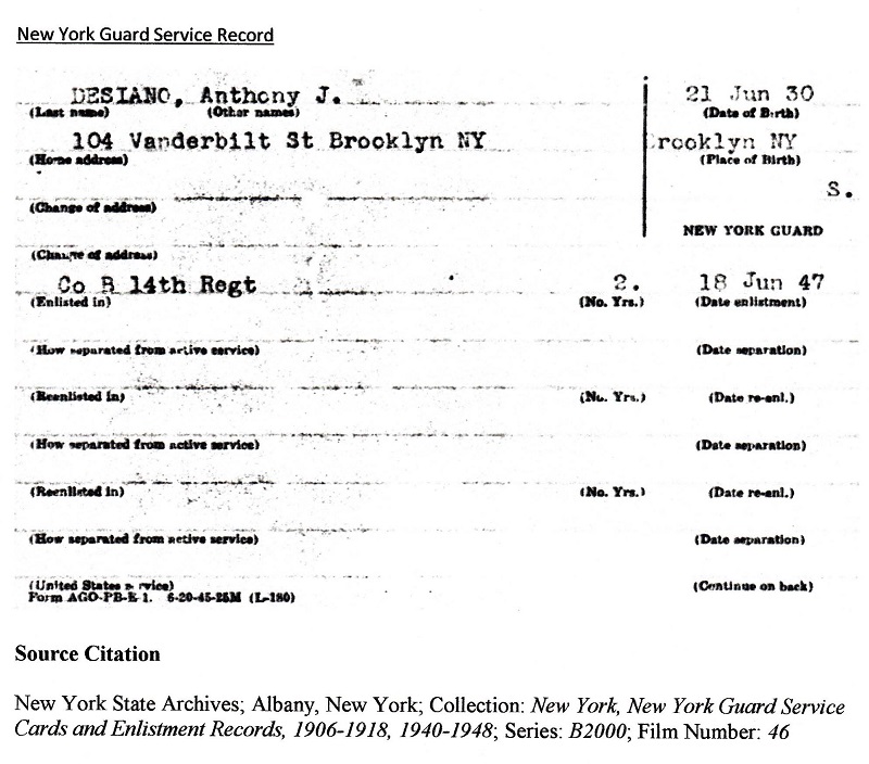 Anthony J. Desiano Military Records