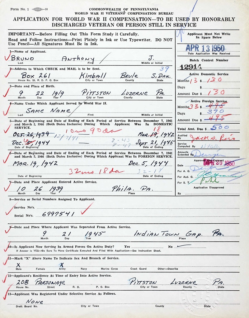 Anthony Bruno Service Record