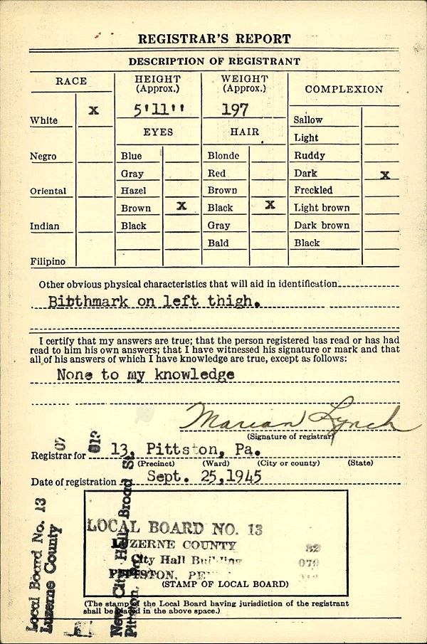 Anthony Bruno WW2 Draft Registration