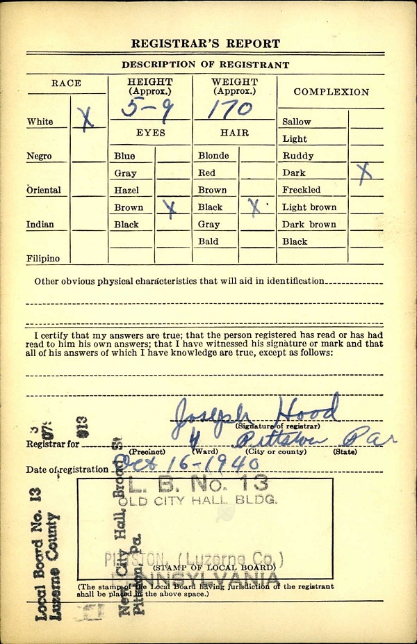 Anthony Lombardo WW2 Draft Registration