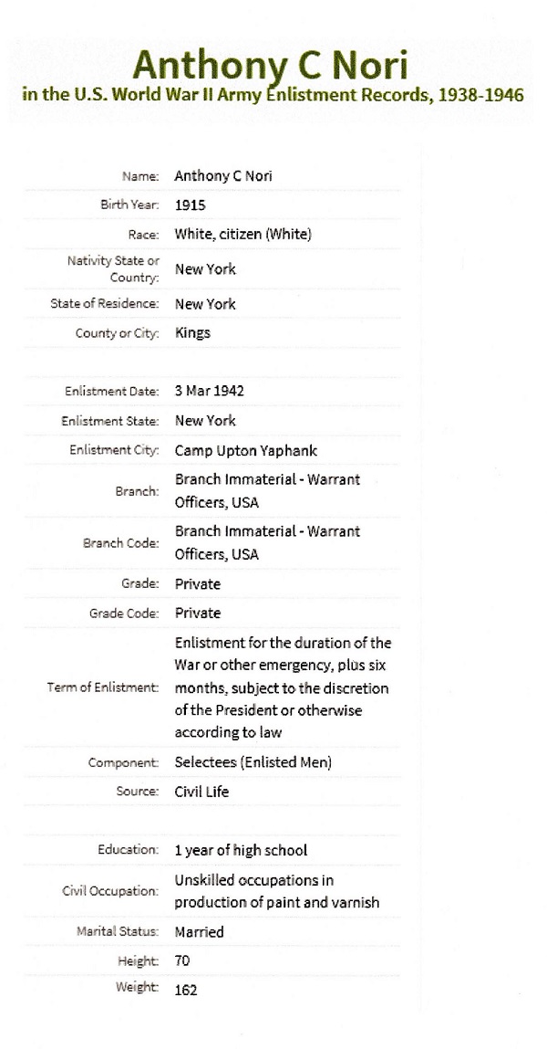 Anthony C. Nori Military Record