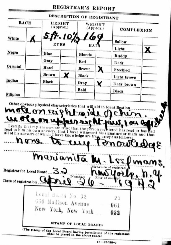 Anthony Augenti WW2 Draft Registration