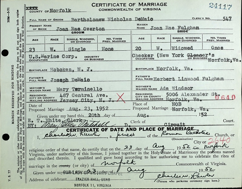Bart De Maio's 1st marriage