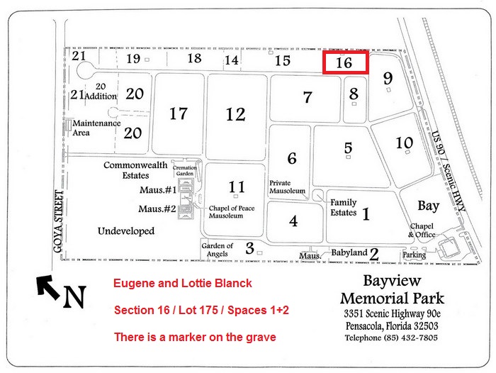 Eugene and Lottie Blanck Grave Location