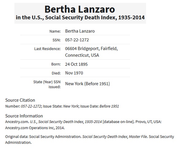 Bertha Farber Lanzaro SSDI