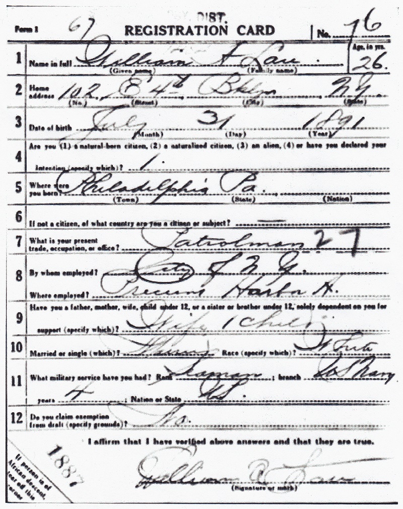 William Albert Lau Military Records