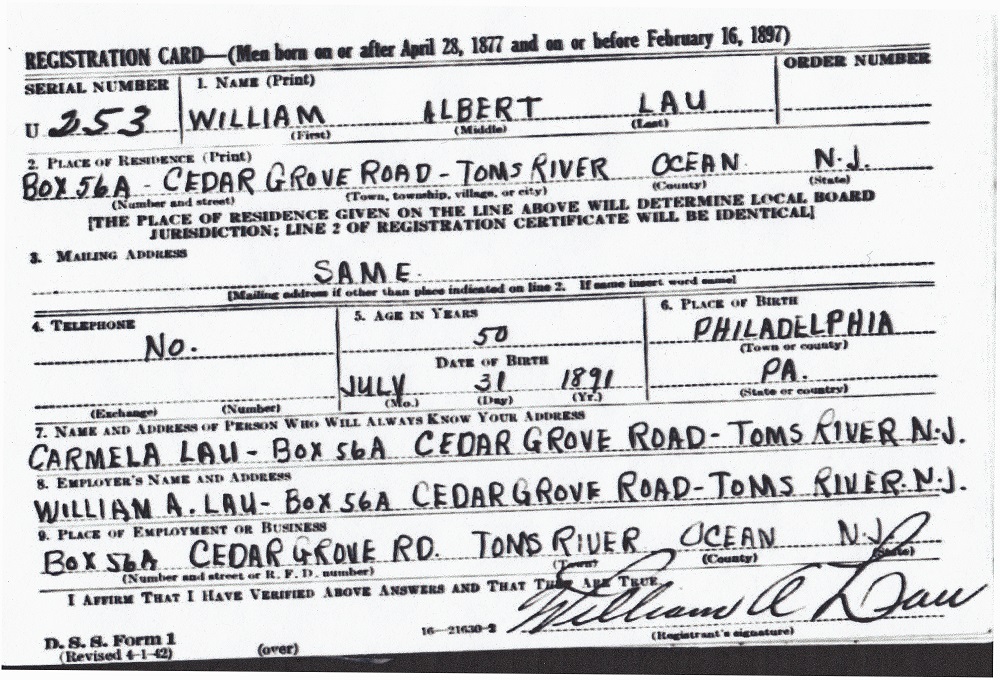 William Albert Lau Military Records