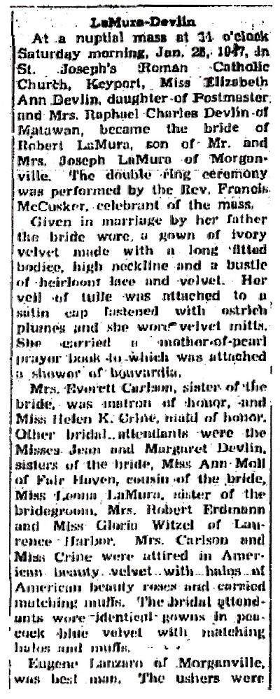 Robert LaMura and Elizabeth Devlin Wedding Announcement