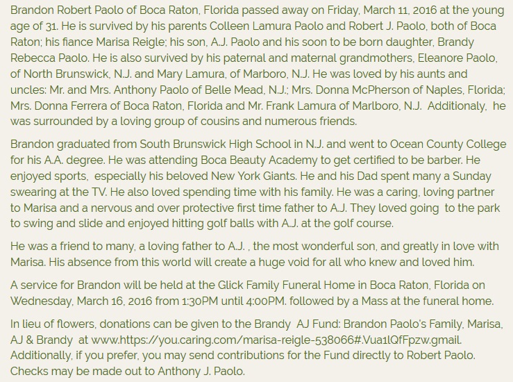 Brandon R. Paolo Obituary