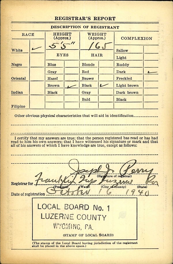 Carl Ambrose WW2 Draft Registration