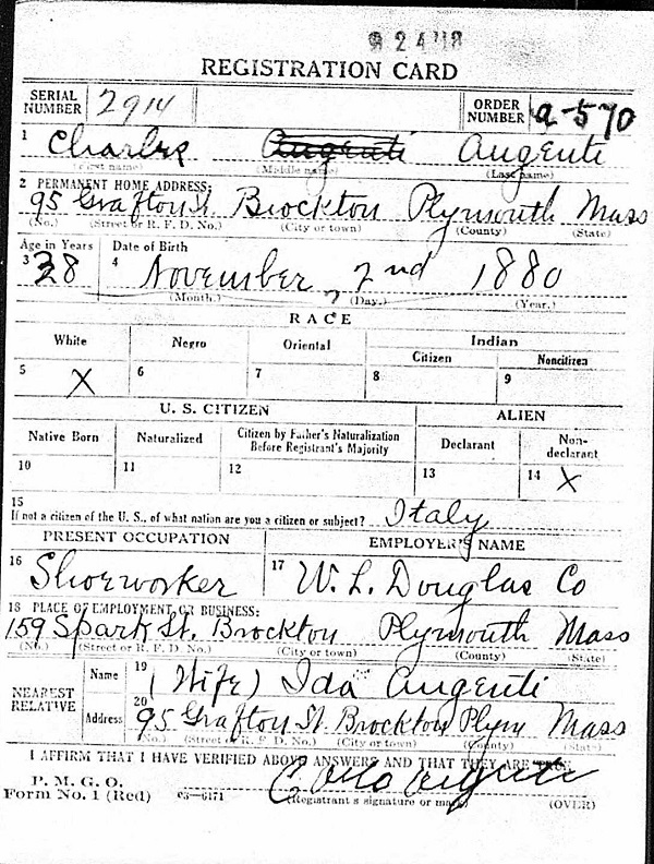 Carlo Augenti World War 1 Draft Registration