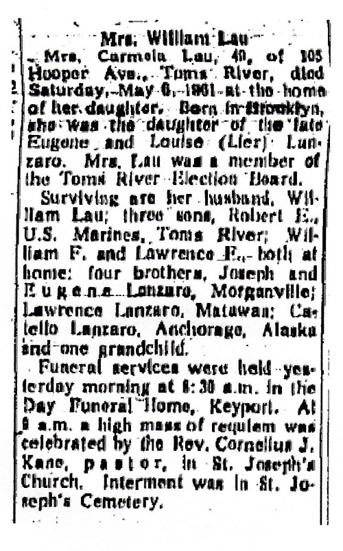 Carmela Lanzaro Lau Obituary