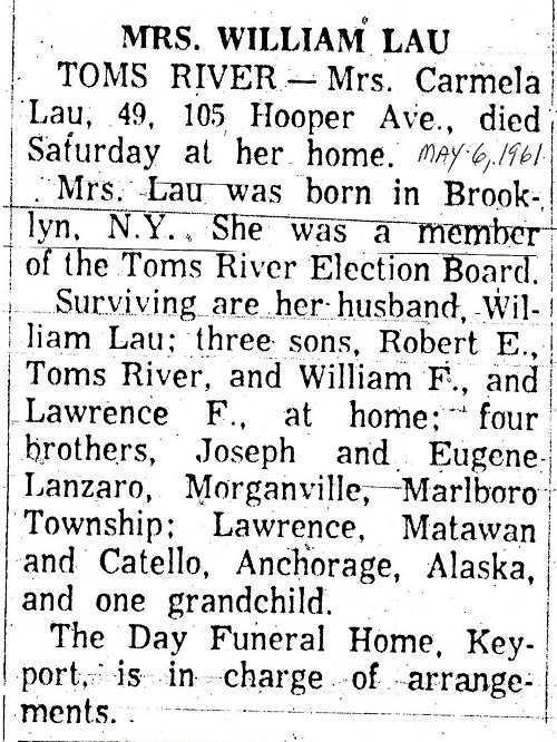 Carmela Lanzaro Lau Obituary