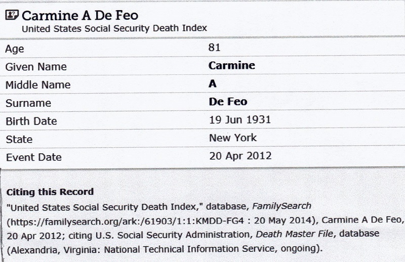 Carmine A. DeFeo SSDI