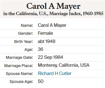 Carol M. Mayer Marriage Record