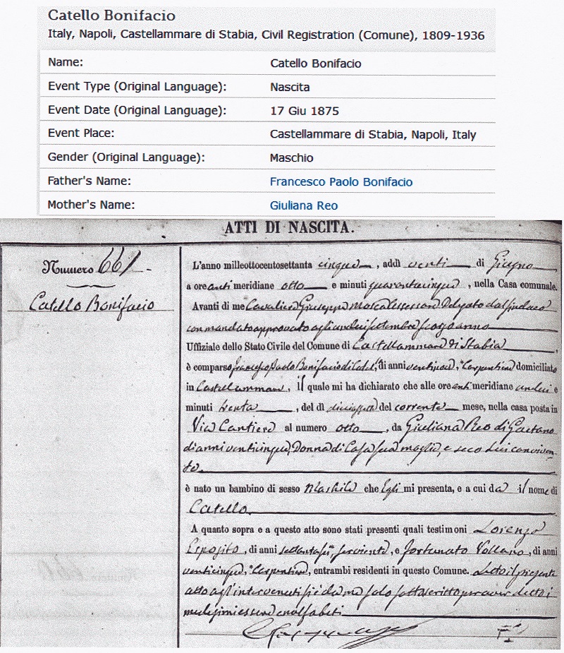 Catello Bonifacio Birth Record