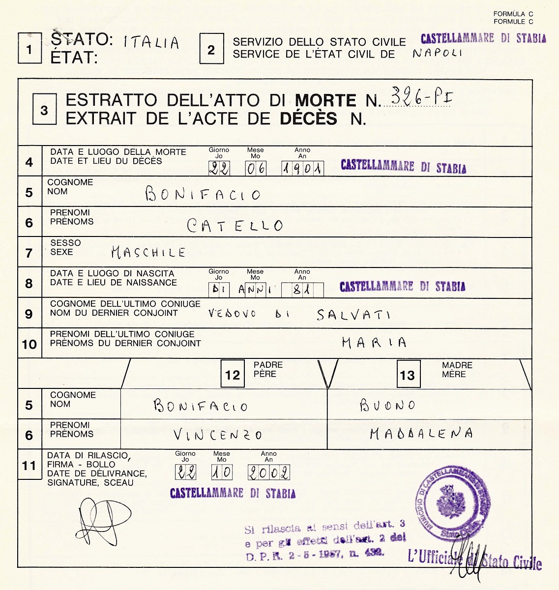 Catello Bonifacio Death Extract