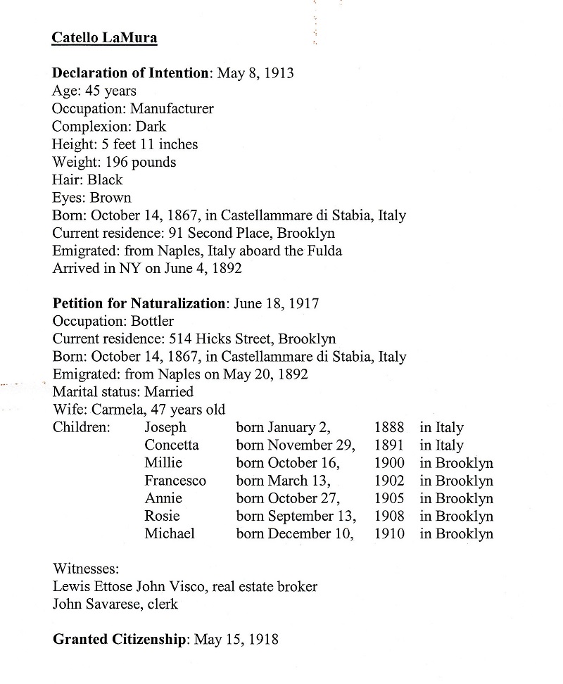 Catello LaMura Naturalization Record