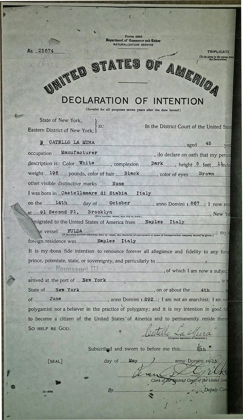 Catello LaMura Naturalization Record
