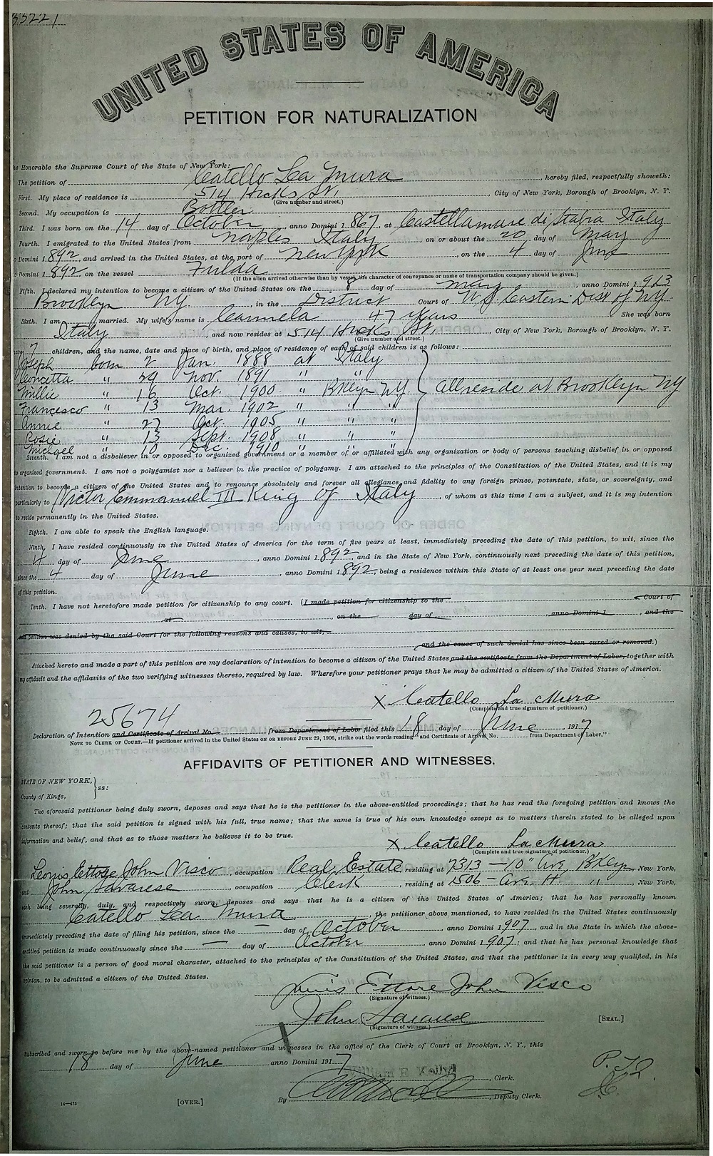 Catello LaMura Naturalization Record