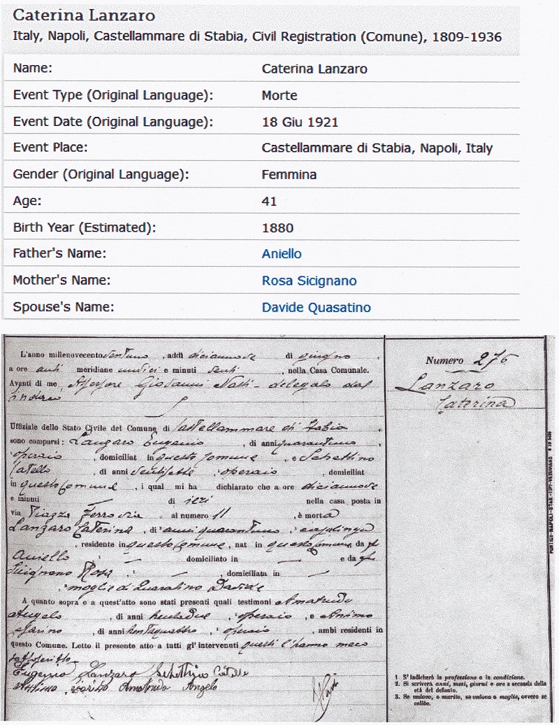 Catarina Lanzaro Birth Record