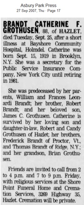 Catherine Brandt Grothusen Obituary