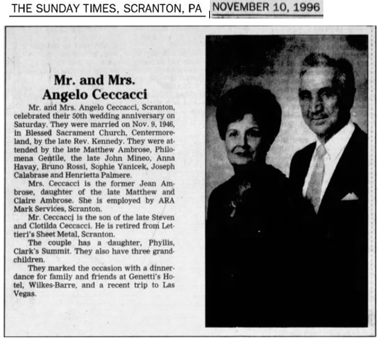 Jean Ambrose and Angelo Ceccacci 50th Anniversary