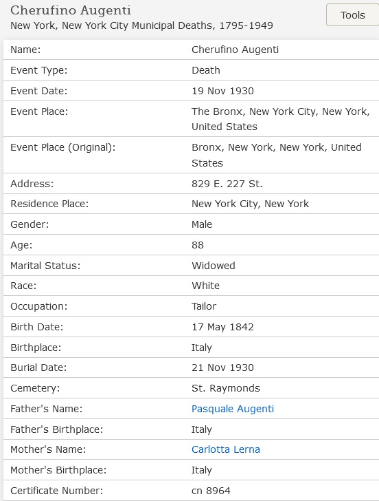 Cherubino Augenti Death Index