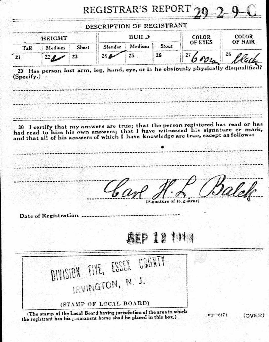 Christopher Scalone WW1 Draft Registration
