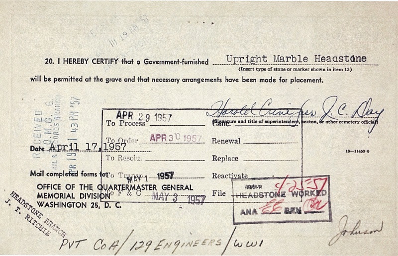 Clifford Evans Headstone Application