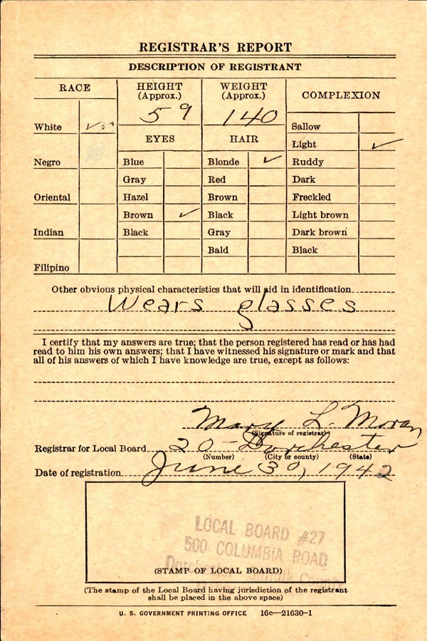 Colin Bowen McLain WW2 Draft Registration