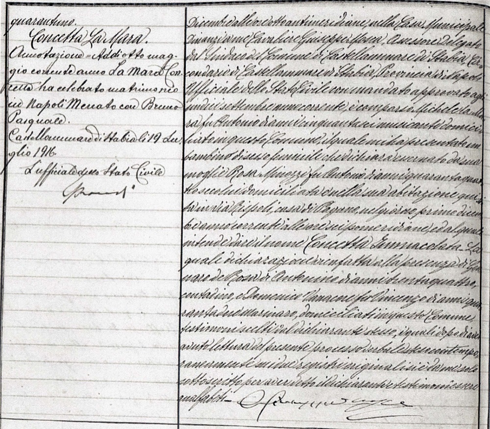 Concetta Immacolata LaMura Birth Record